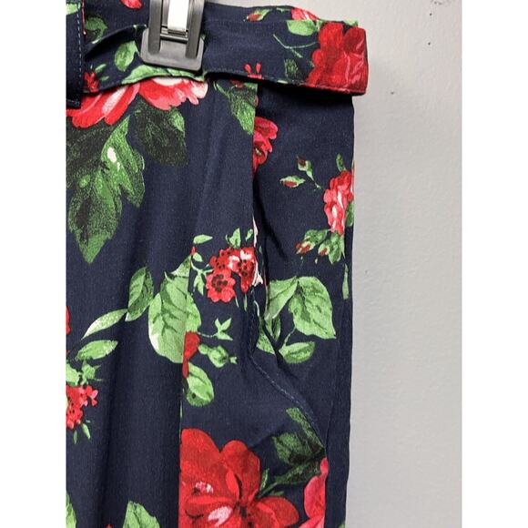 Ambiance Apparel Flowy Pants Womens Plus Size 3X Blue Floral Belted Cropped - Picture 7 of 7